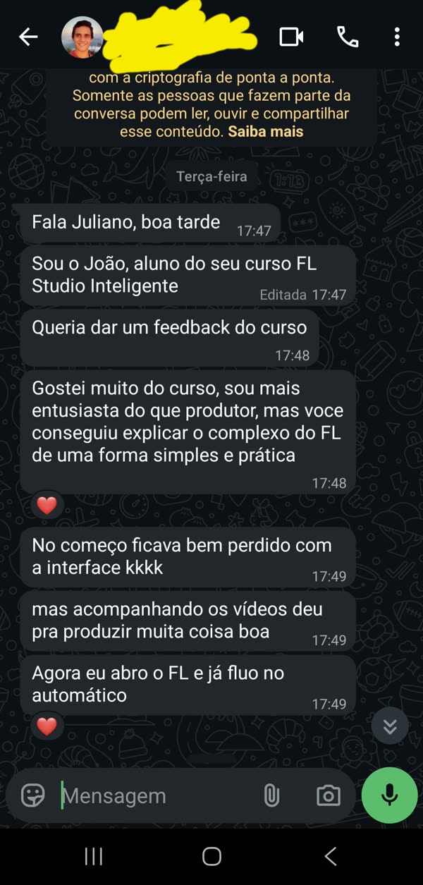 Print de conversa de aluno no WhatsApp