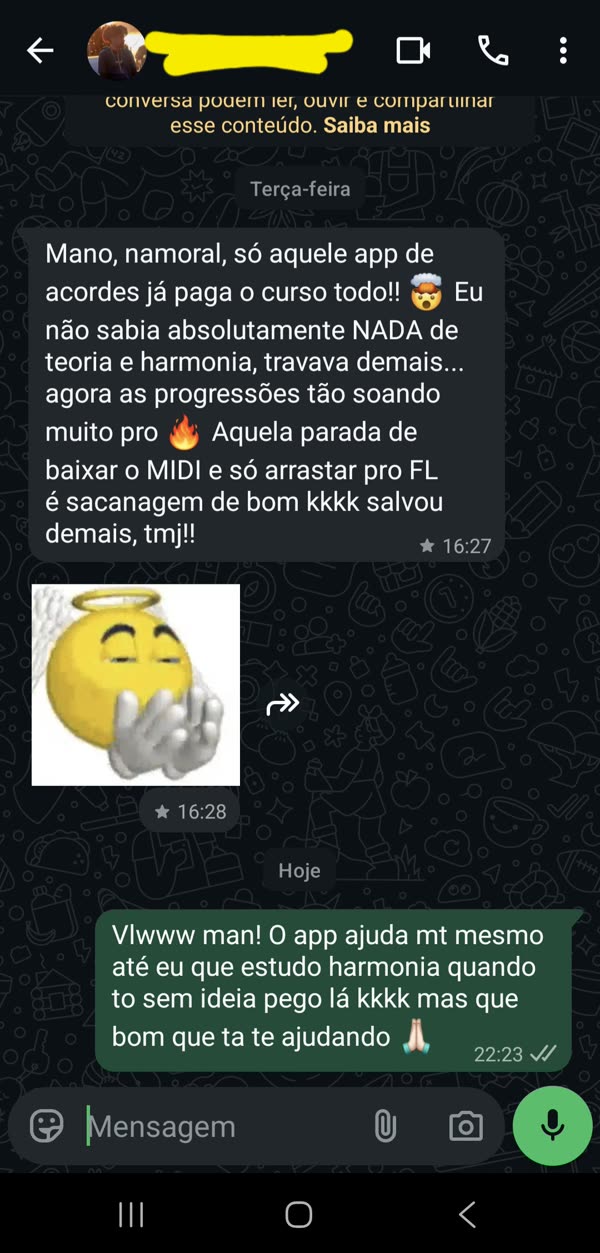 Print de conversa de aluno no WhatsApp